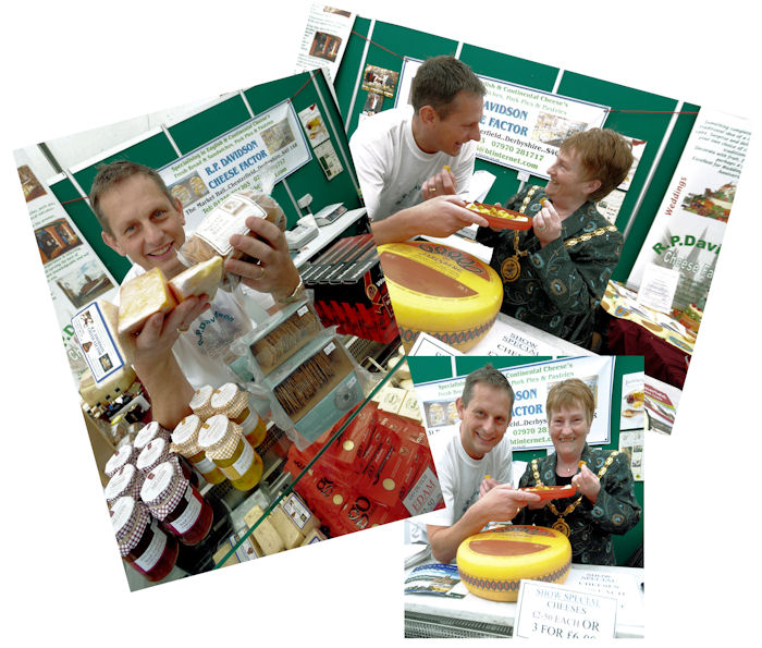 Simon of R.P. Davidson, Cheese Factor of Chesterfield, manning his stall at the Derbyshire Food Fair, Bolsover, 2009