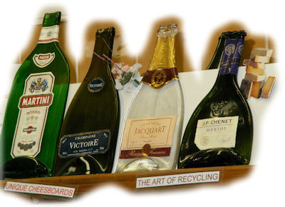 Flattened glass bottles as Cheeseboards