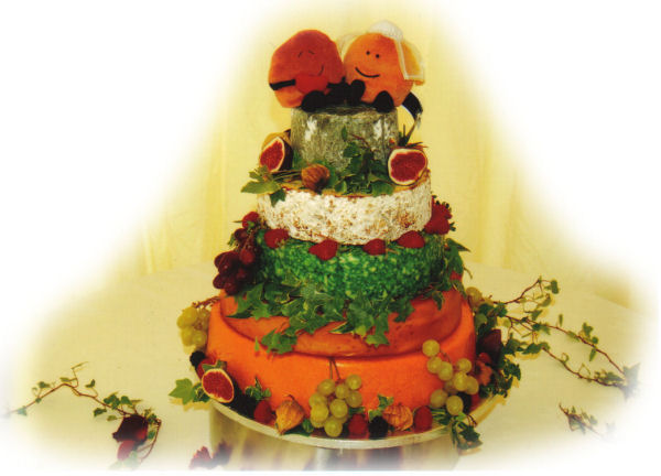 Cheese wedding cake, fully decorated