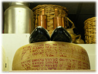 Whole cheese and clogs