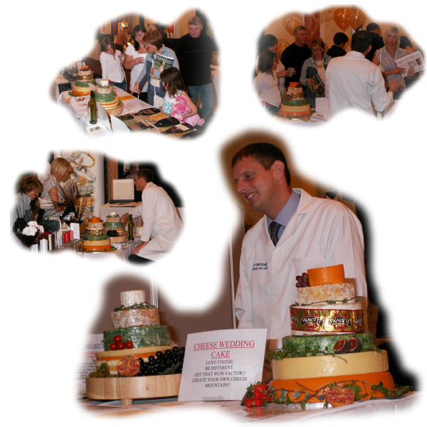 Collage of photos of Wedding Cheese Cakes from the Wedding Fair at the Chesterfield Hotel