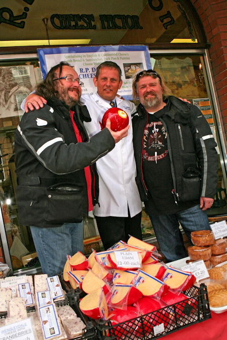 Hairy Bikers with Simon Davidson outside the Cheese Factor, Chesterfield